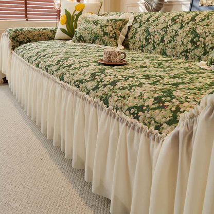 Copridivano con volant floreale verde - 180cm x 340cm - image 0