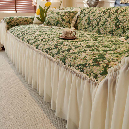 Copridivano con volant floreale verde - 180cm x 340cm - image 0