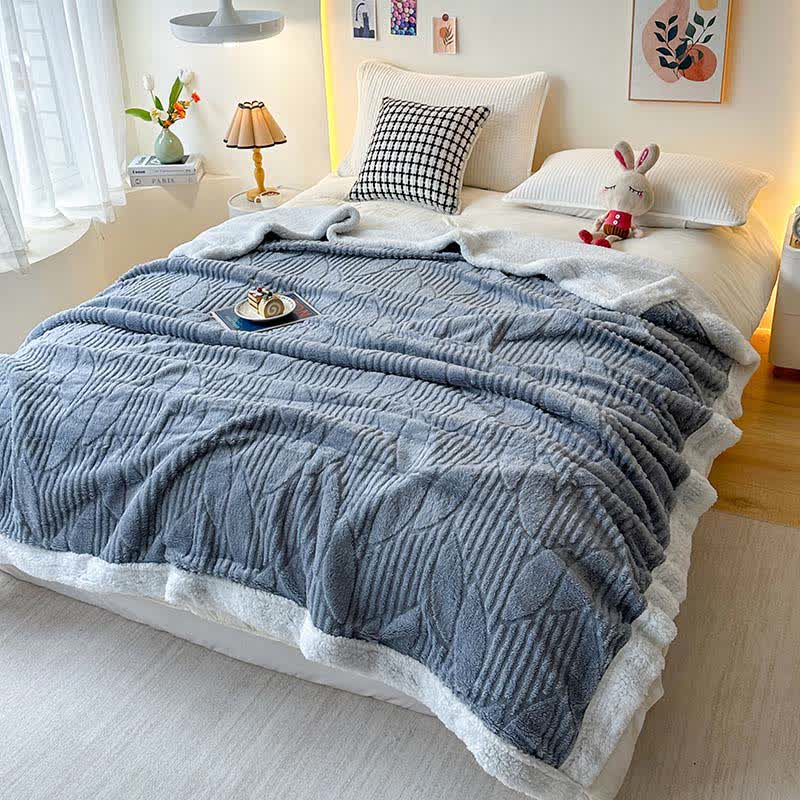 Coperta Sherpa con trama a foglia - Grigio - Matrimoniale - image 9