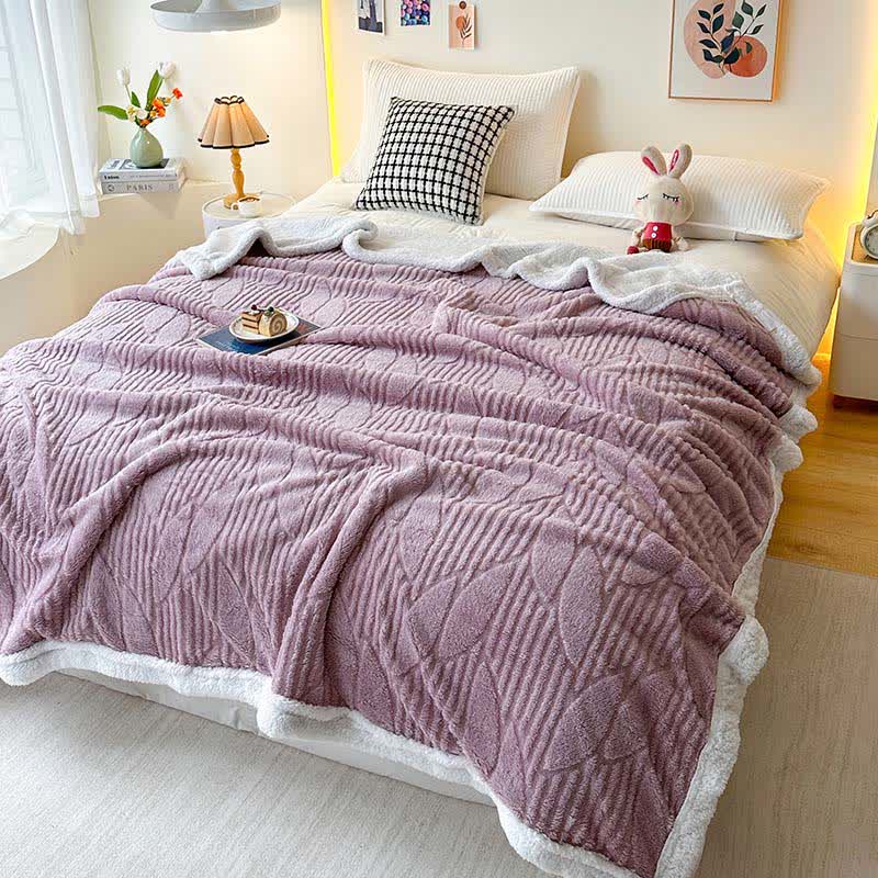 Coperta Sherpa con trama a foglia - Viola - Matrimoniale - image 8