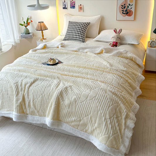 Coperta Sherpa con trama a foglia - Beige - Matrimoniale - image 0