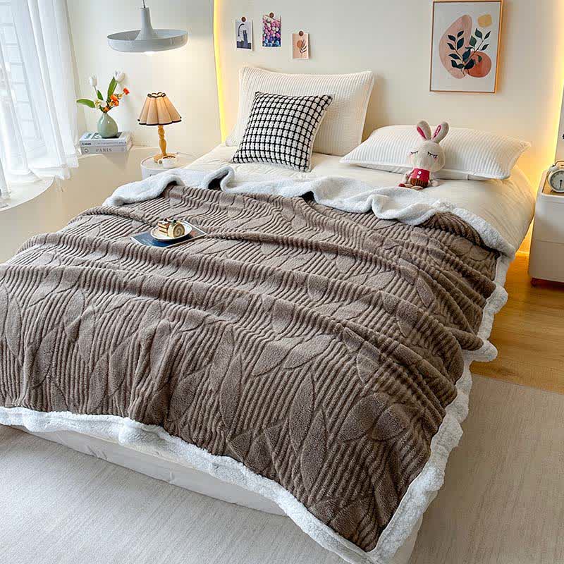Coperta Sherpa con trama a foglia - Marrone - Matrimoniale - image 7