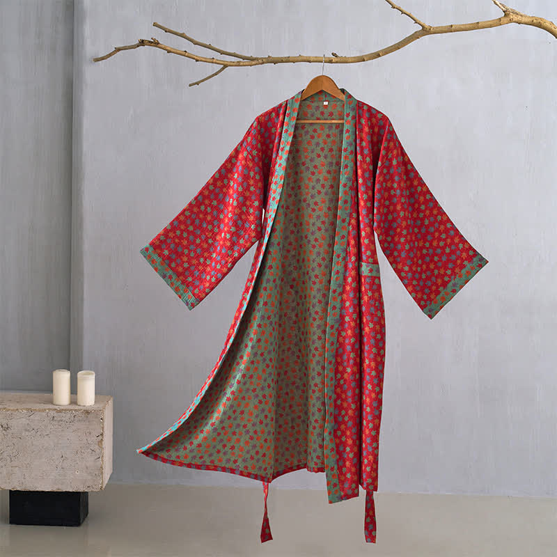 Kimono in cotone biologico con foglia d'acero - Rosso - 2XL - image 0