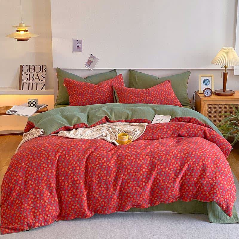 Set di biancheria da letto in garza di cotone con foglia d'acero (4 pezzi) - Matrimoniale Grande - image 0
