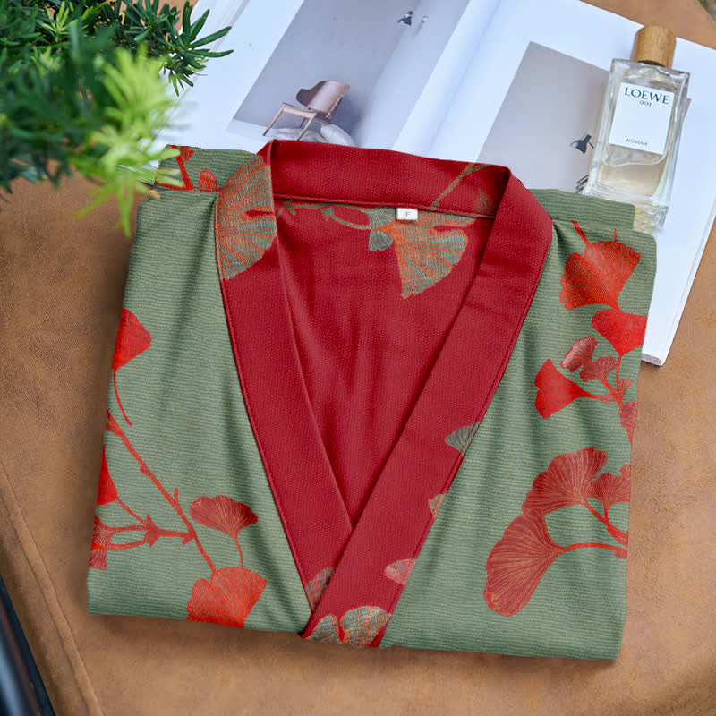 Kimono in cotone biologico con foglie di ginkgo - image 14