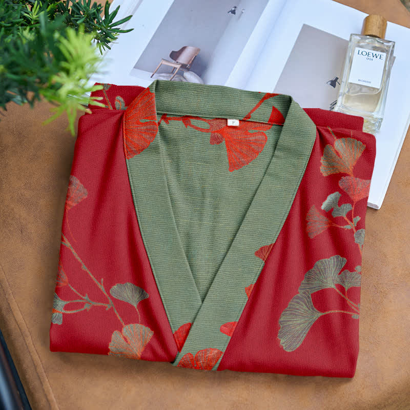 Kimono in cotone biologico con foglie di ginkgo - image 12