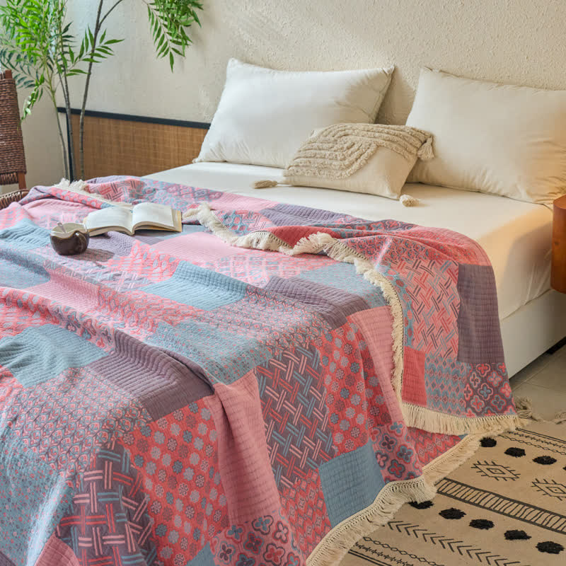 Trapunta in cotone e lino jacquard vintage patchwork - Matrimoniale - image 0