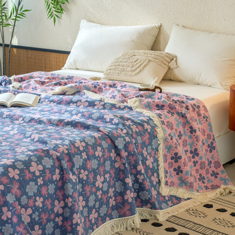 Trapunta reversibile in cotone e lino Jacquard Clover - Matrimoniale - image 0