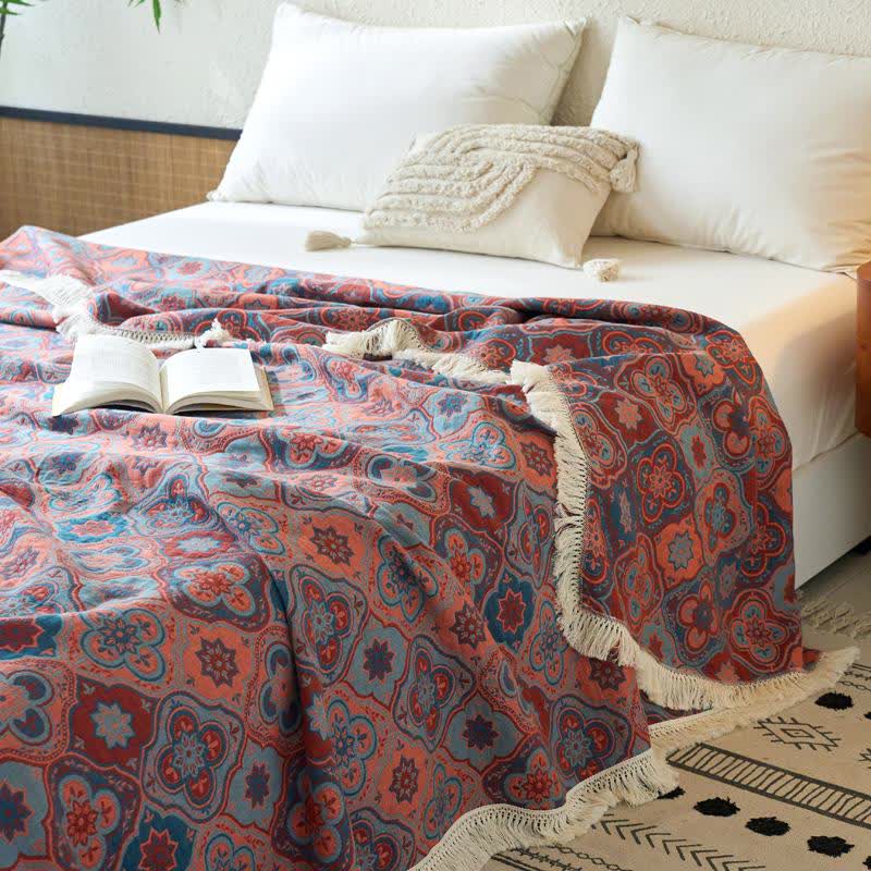 Trapunta vintage in cotone e lino con nappe in jacquard - Matrimoniale - image 0