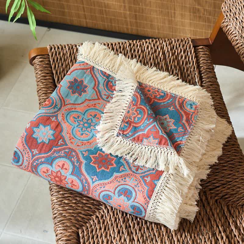 Trapunta vintage in cotone e lino con nappe in jacquard - image 2