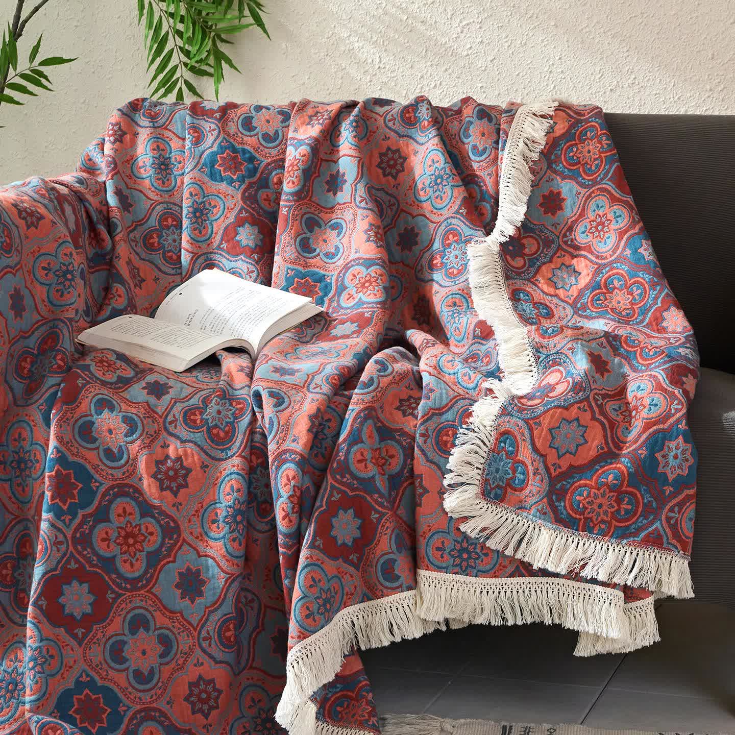 Trapunta vintage in cotone e lino con nappe in jacquard - image 1