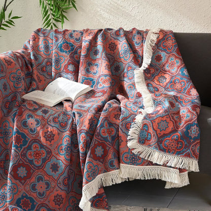 Trapunta vintage in cotone e lino con nappe in jacquard - image 1