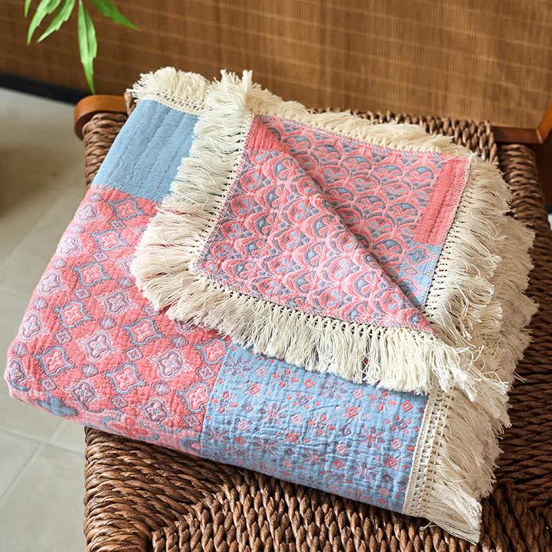 Trapunta in cotone e lino jacquard vintage patchwork - image 4