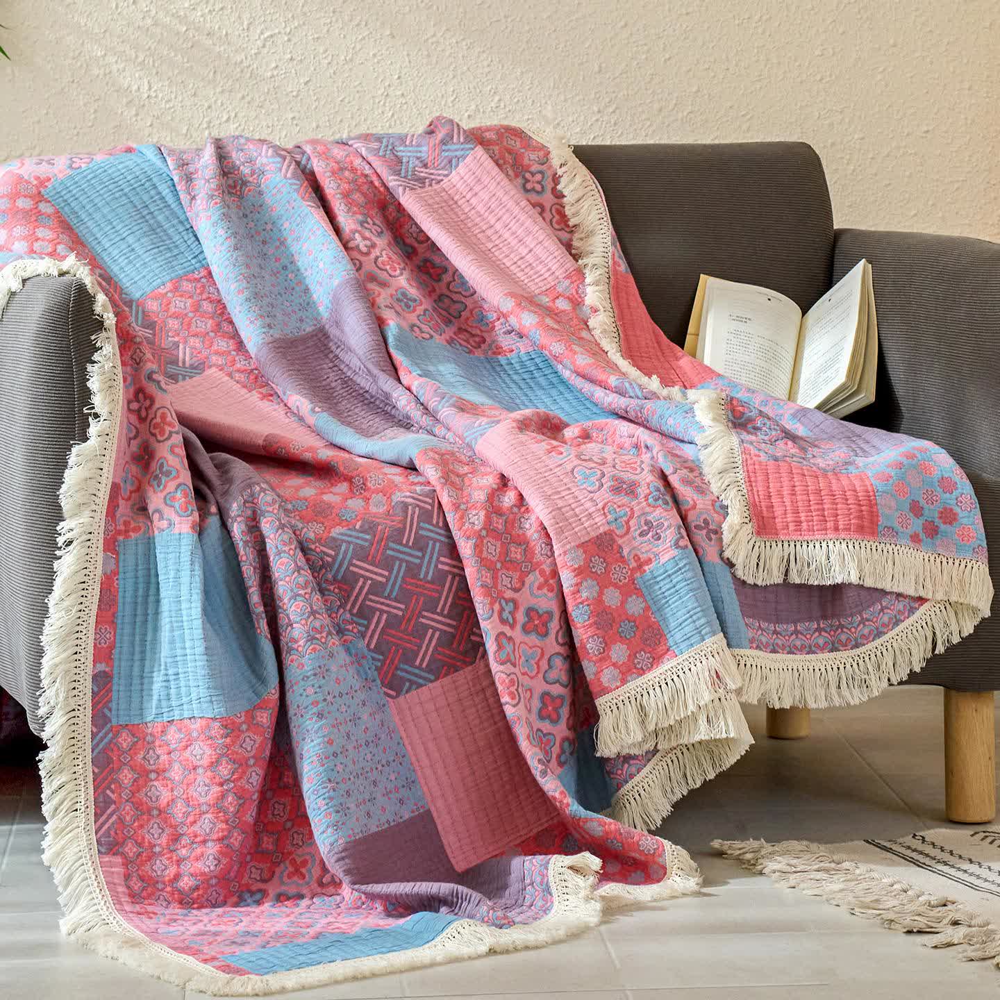 Trapunta in cotone e lino jacquard vintage patchwork - image 3
