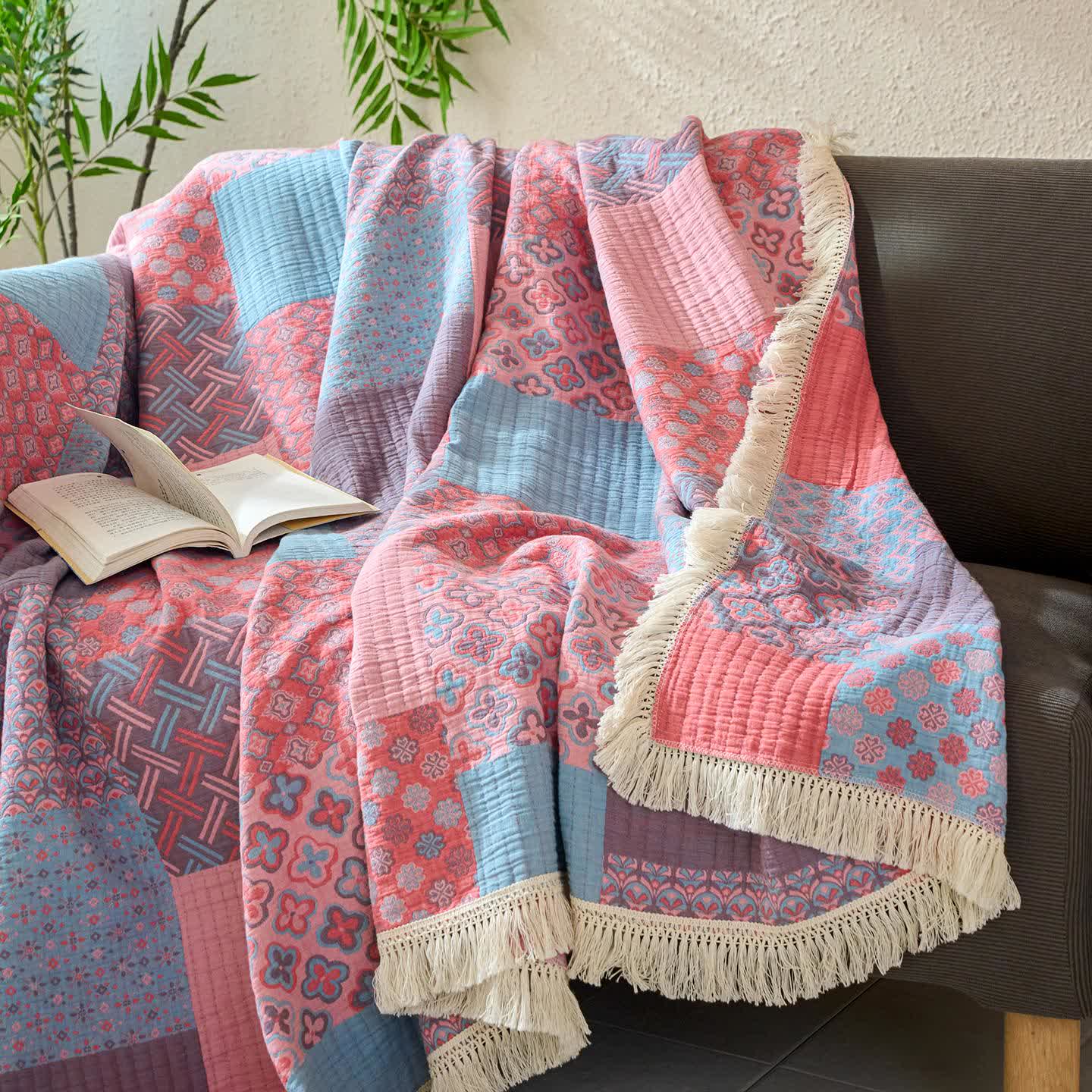 Trapunta in cotone e lino jacquard vintage patchwork - image 2
