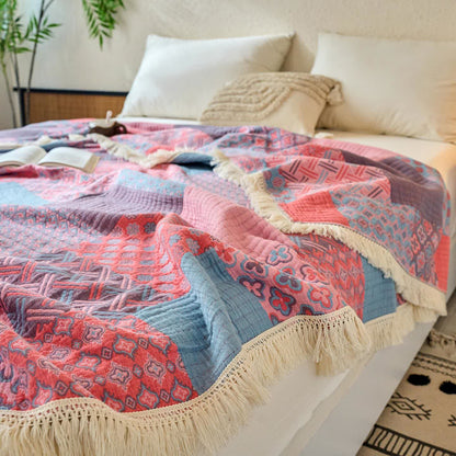 Trapunta in cotone e lino jacquard vintage patchwork - image 1