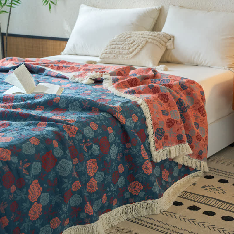 Trapunta reversibile in cotone e lino jacquard rosa - Matrimoniale - image 0