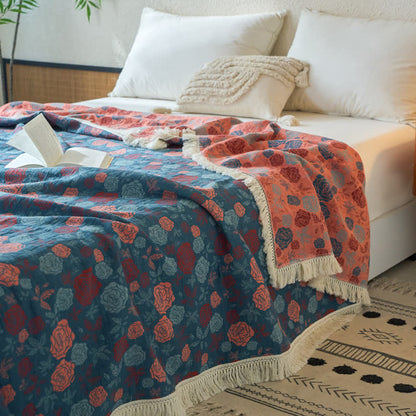 Trapunta reversibile in cotone e lino jacquard rosa - Matrimoniale - image 0