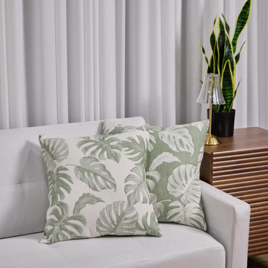 Federe quadrate in jacquard di garza di cotone Monstera (2 pezzi) - 1x Verde chiaro + 1x Verde scuro - 45cm x 45cm - image 0