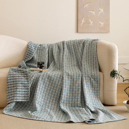 Trapunta in mussola di cotone a quadri a triplo strato - Blu - 2 federe - 52cm x 80cm - image 10