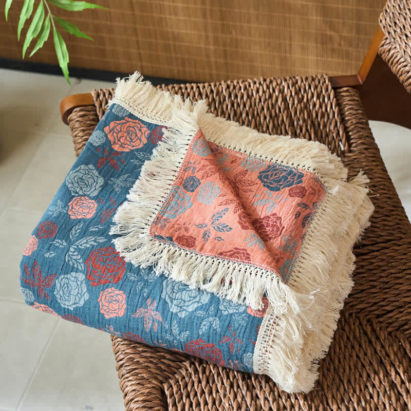 Trapunta reversibile in cotone e lino jacquard rosa - image 3