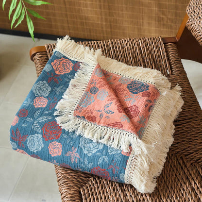 Trapunta reversibile in cotone e lino jacquard rosa - image 3