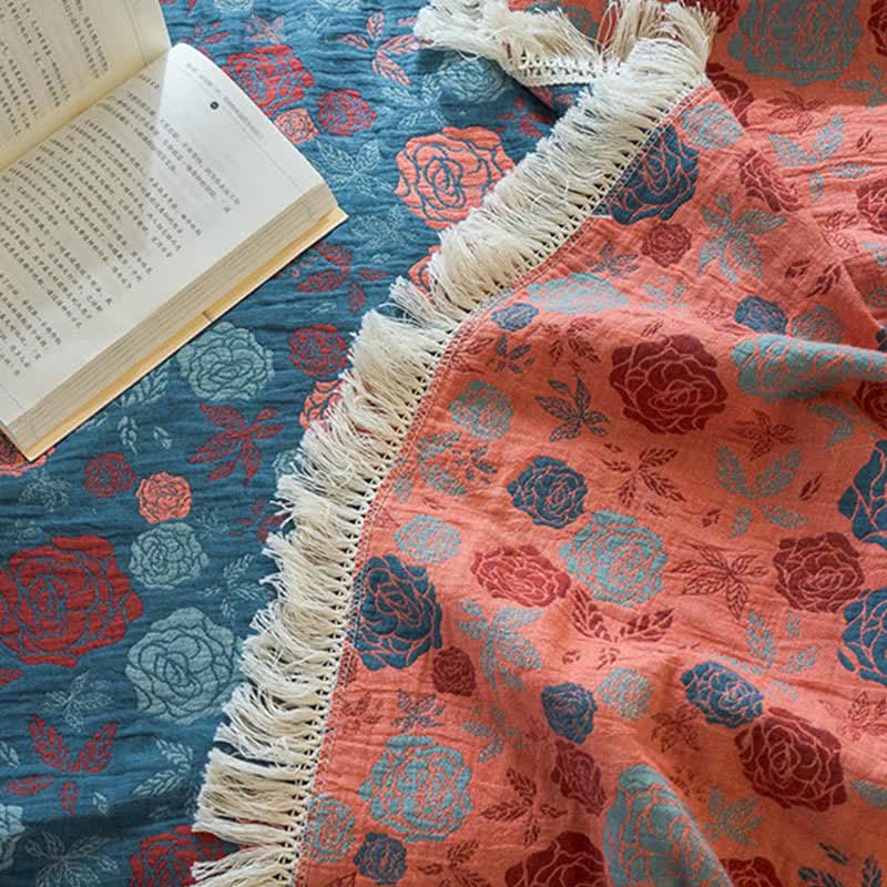 Trapunta reversibile in cotone e lino jacquard rosa - image 5
