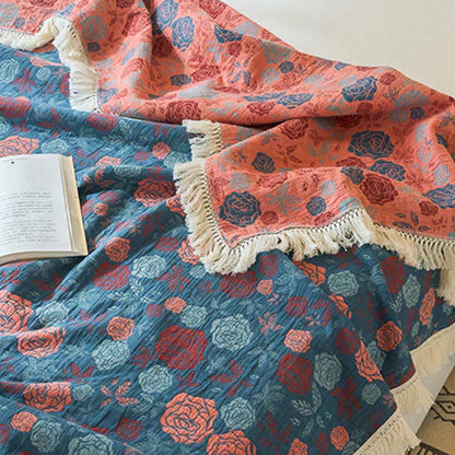Trapunta reversibile in cotone e lino jacquard rosa - image 4