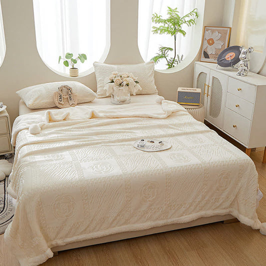 Coperta calda con texture Camellia - Beige - Matrimoniale - image 0