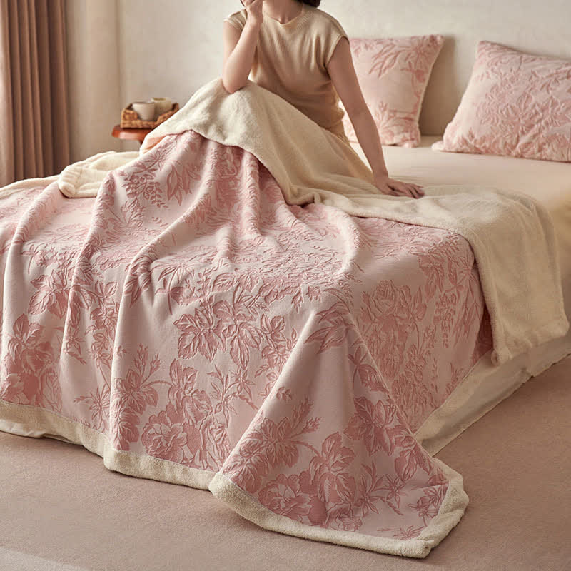 Coperta calda in jacquard floreale botanico - Rosa - Matrimoniale - image 3
