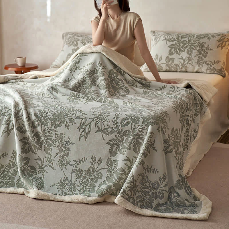 Coperta calda in jacquard floreale botanico - Verde - Matrimoniale - image 8
