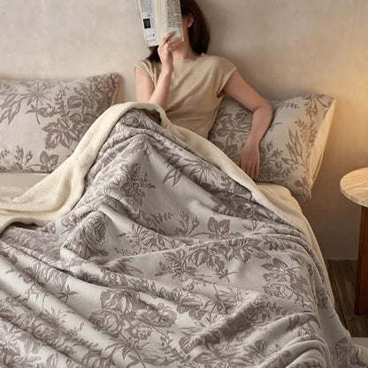 Coperta calda in jacquard floreale botanico - Grigio - Matrimoniale - image 5