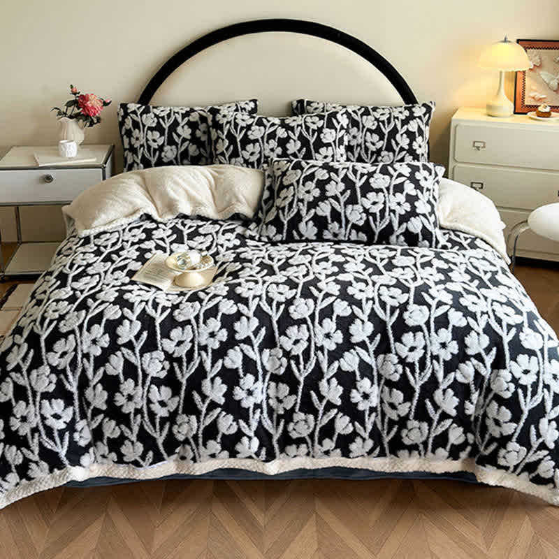 Coperta copripiumino calda floreale - 2 federe - Nero - 48cm x 74cm - image 2