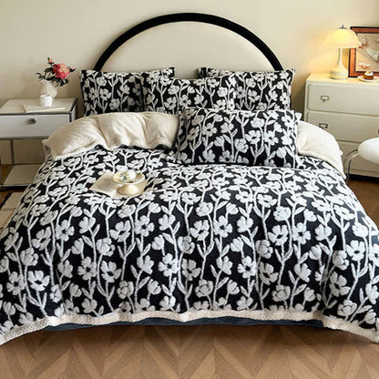 Coperta copripiumino calda floreale - 2 federe - Nero - 48cm x 74cm - image 2