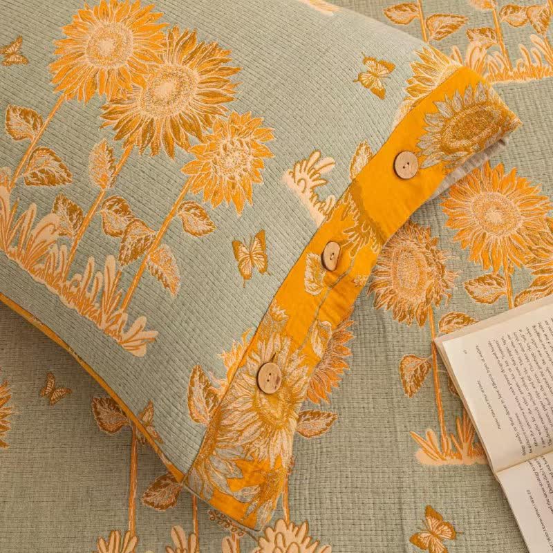 Set di biancheria da letto reversibile in garza di cotone girasole (4 pezzi) - image 4