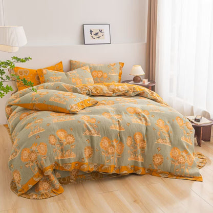 Set di biancheria da letto reversibile in garza di cotone girasole (4 pezzi) - Matrimoniale Grande - image 0