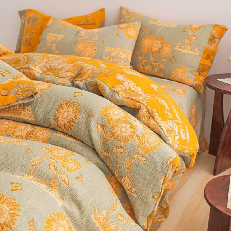 Set di biancheria da letto reversibile in garza di cotone girasole (4 pezzi) - image 2