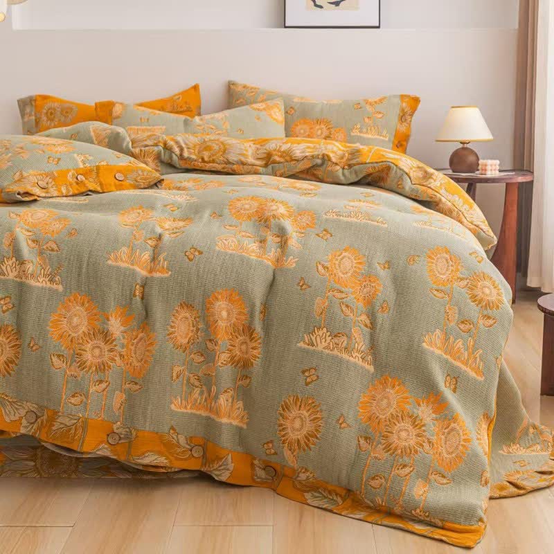 Set di biancheria da letto reversibile in garza di cotone girasole (4 pezzi) - image 1