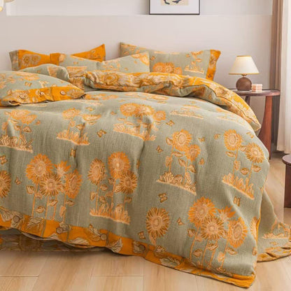 Set di biancheria da letto reversibile in garza di cotone girasole (4 pezzi) - image 1