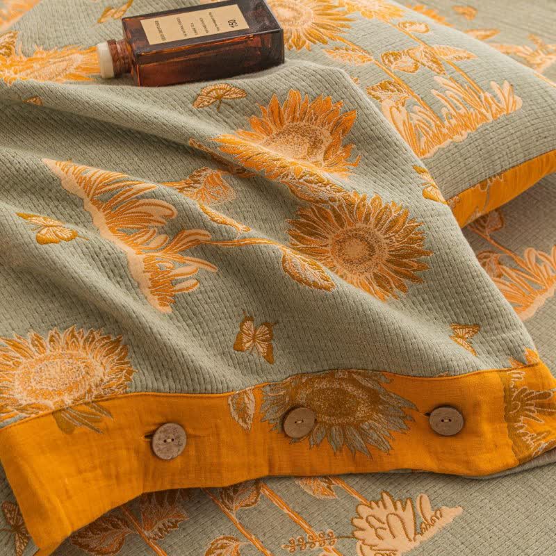 Set di biancheria da letto reversibile in garza di cotone girasole (4 pezzi) - image 6