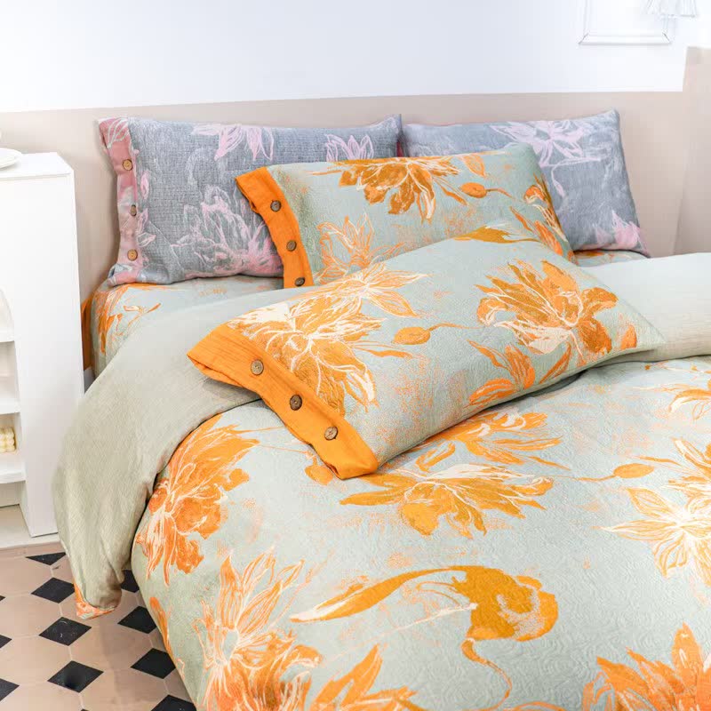 Set di biancheria da letto in garza di cotone Dahlia (4 pezzi) - image 3