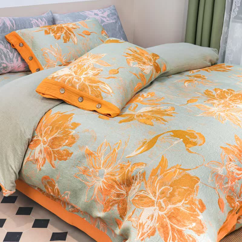 Set di biancheria da letto in garza di cotone Dahlia (4 pezzi) - image 2
