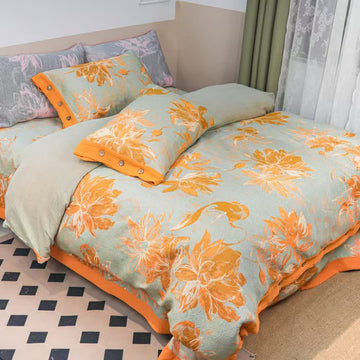 Set di biancheria da letto in garza di cotone Dahlia (4 pezzi) - Giallo - Matrimoniale Grande - image 0