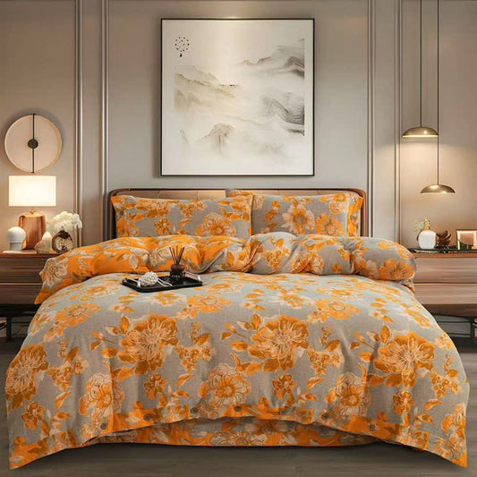 Set di biancheria da letto in garza di cotone con motivo floreale (4 pezzi) - Matrimoniale Grande - image 0