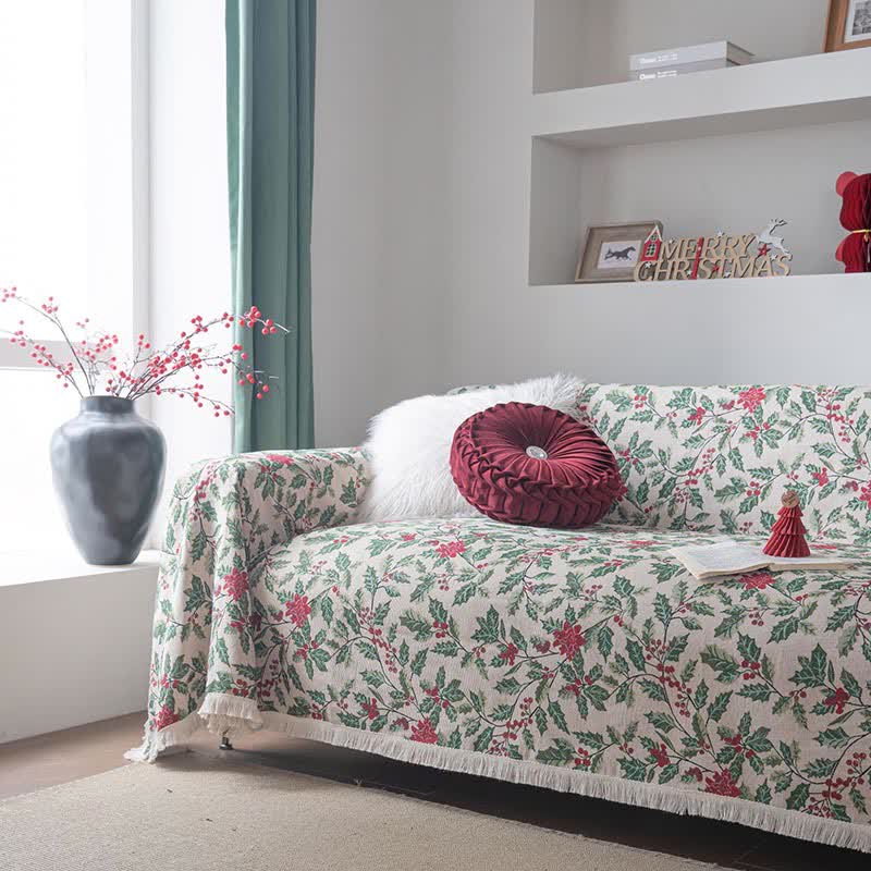 Coperta da divano con foglie di agrifoglio ispirata al Natale - image 6