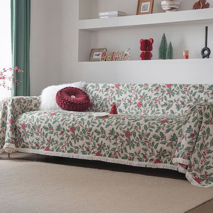 Coperta da divano con foglie di agrifoglio ispirata al Natale - image 2