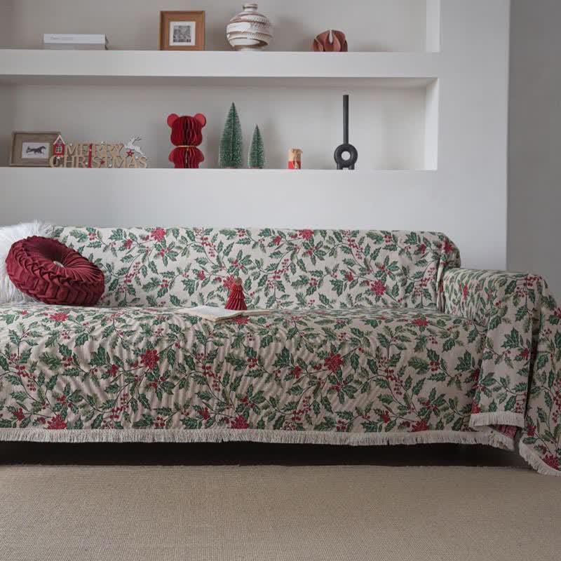 Coperta da divano con foglie di agrifoglio ispirata al Natale - 180cm x 340cm - image 0