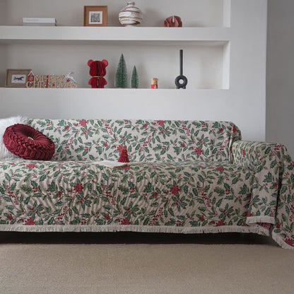 Coperta da divano con foglie di agrifoglio ispirata al Natale - 180cm x 340cm - image 0