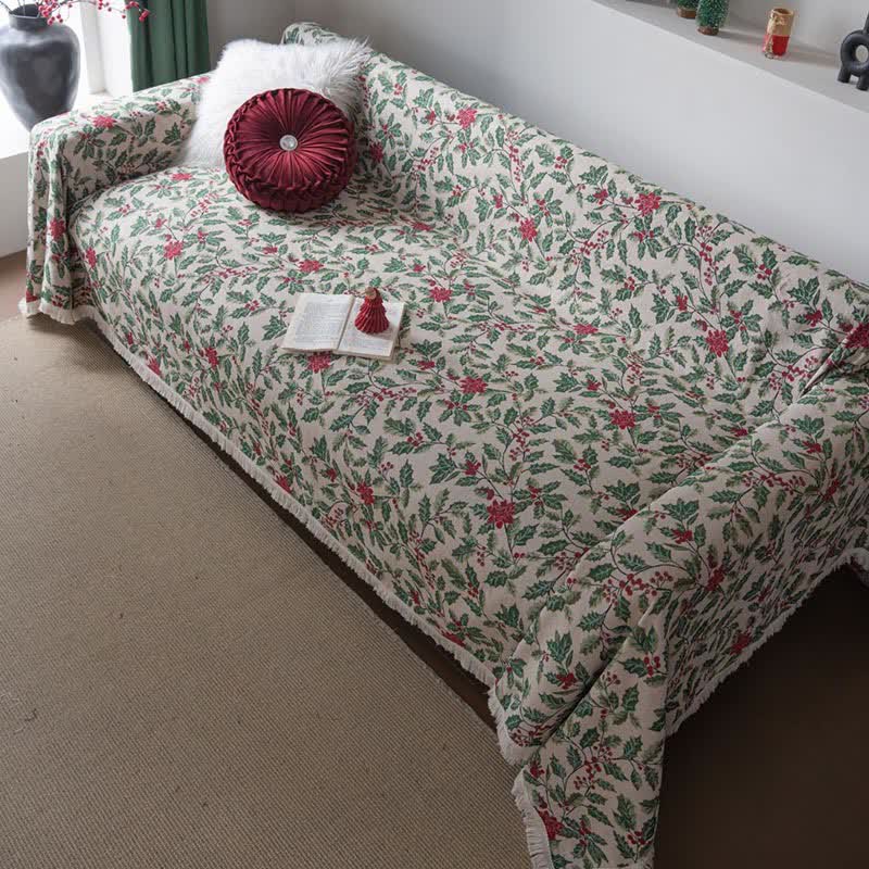 Coperta da divano con foglie di agrifoglio ispirata al Natale - image 3