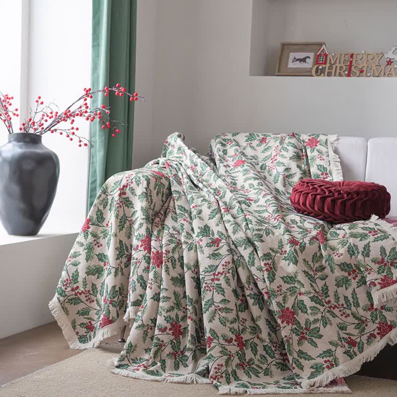 Coperta da divano con foglie di agrifoglio ispirata al Natale - image 1